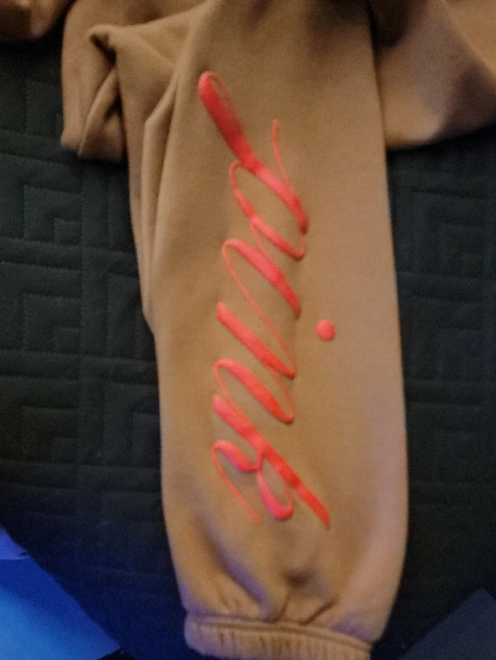 PINK Victoria's Secret Tan Sweatpants with Pink Script - Picture 2 of 4